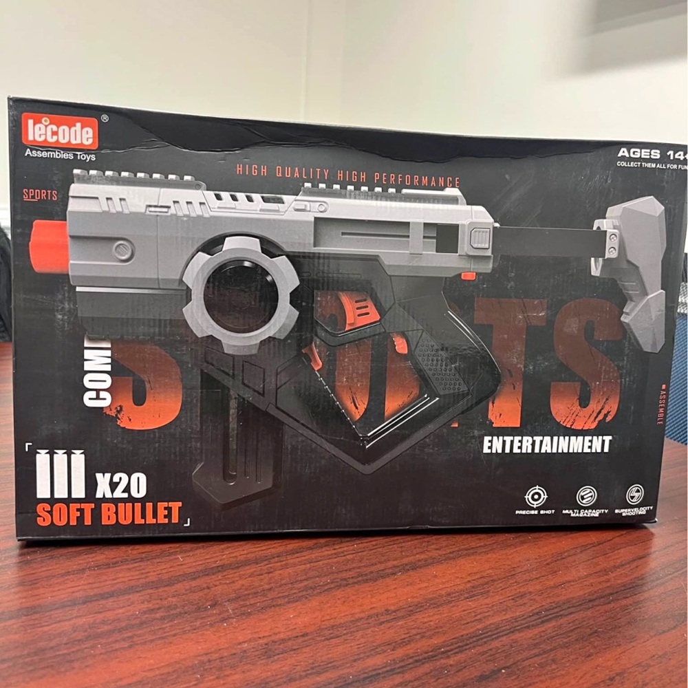 lecode Grey & Orange Soft Bullet Toy Gun - X20 NWT
